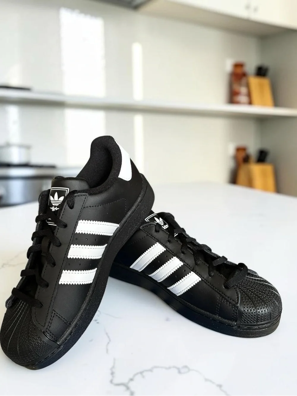 adidas Superstar II Size 3Y (Big Kids) Black White Leather Sneakers NEW